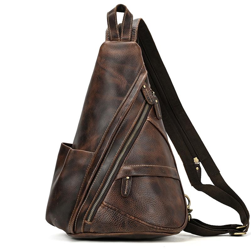 Single Shoulder Bagpack Genuine Leather Chest Bag Outdoor Riding Bag Chest Packs For Biker Men Male Sling Bags Cow Leather