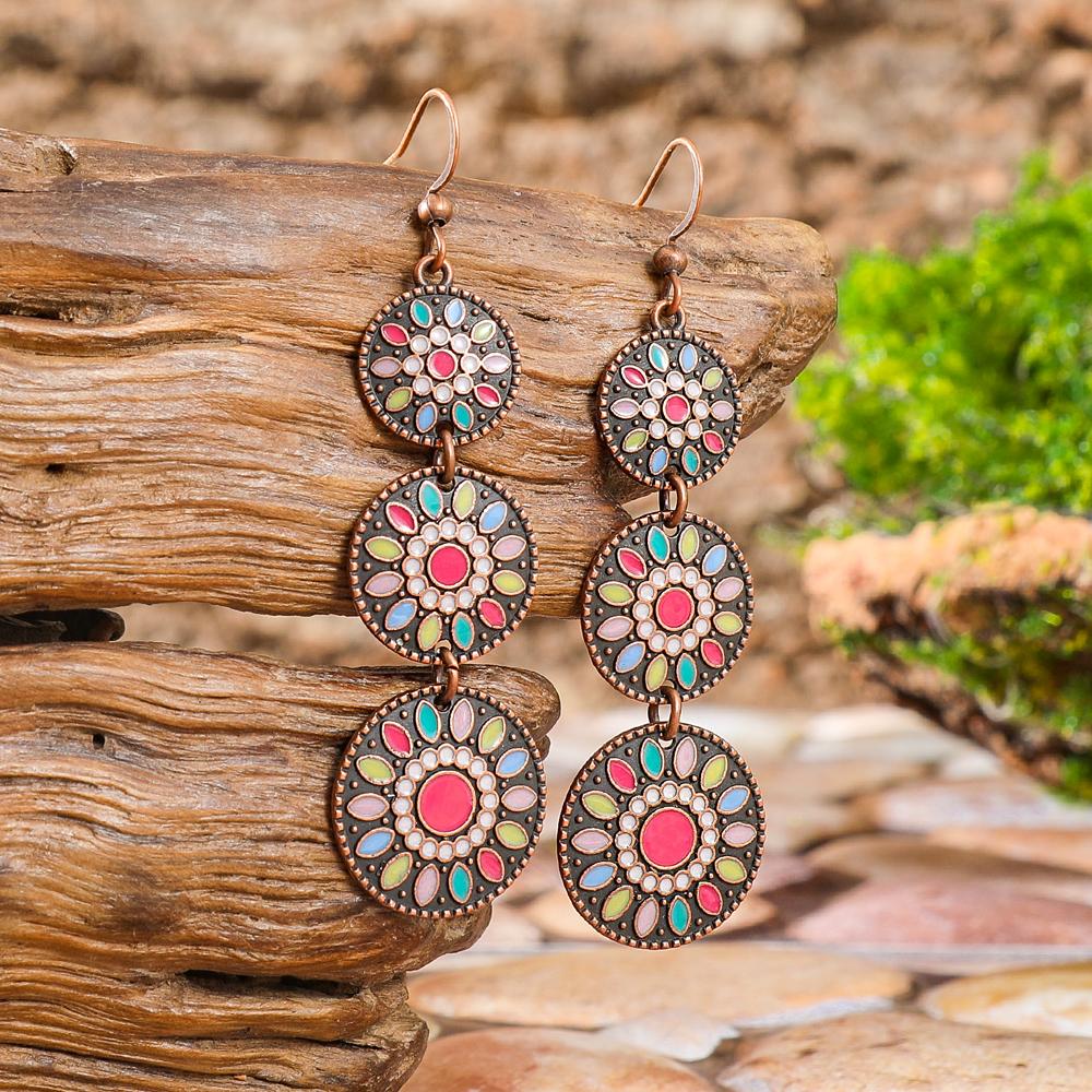 3 pary Vintage Kolczyki Wiszące dla Kobiet Geometryczne Okrągłe Wyraziste Kolczyki Boho Dekoracje na Imprezę Codzienne Noszenie Praca Randka Prezent Wszechstronne
