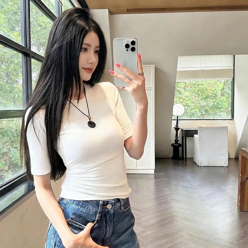 2026 Spring/Summer Women s Slimming Short-Sleeve Round Neck Top S