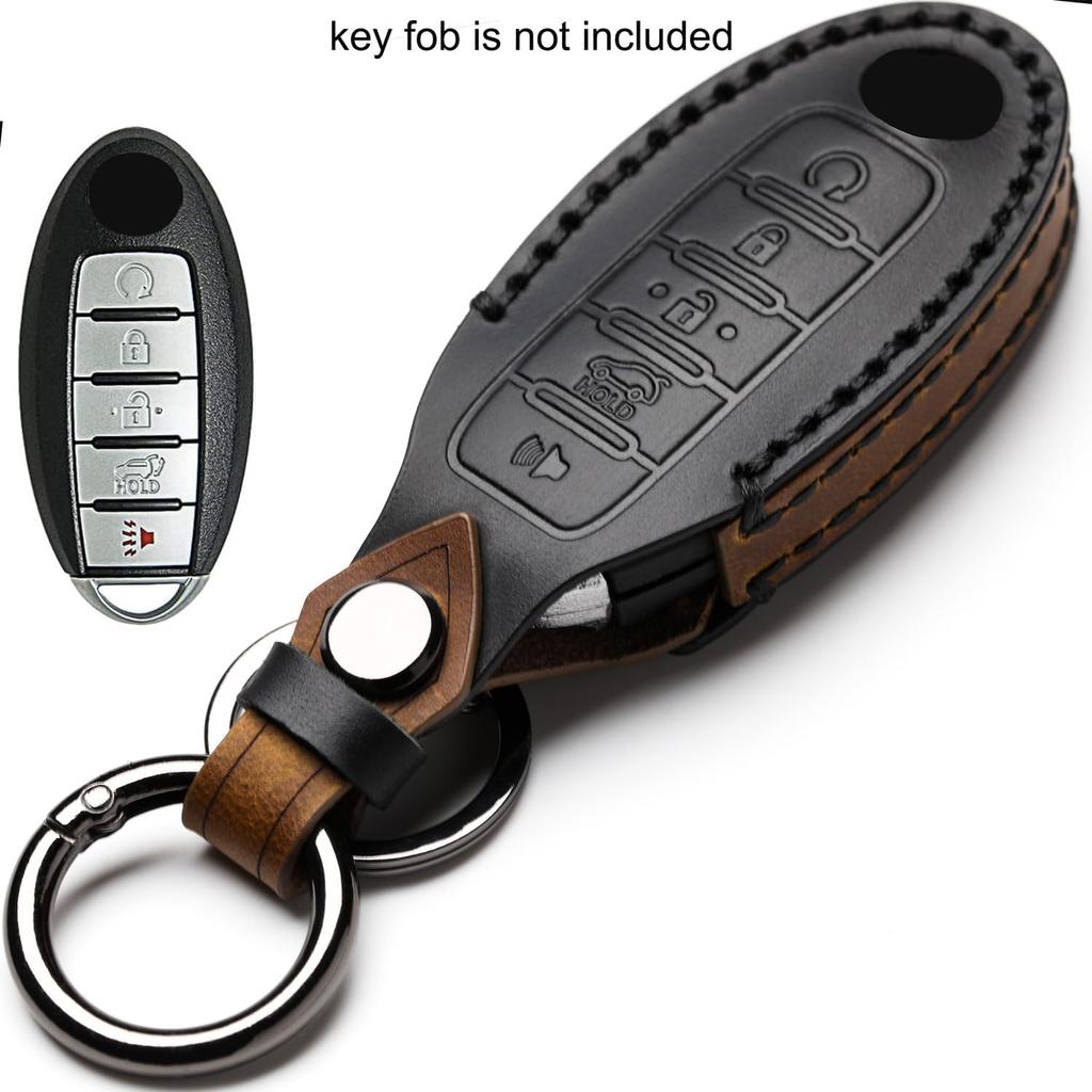 Leather Car Key Fob Cover Compatible With Nissan Keyless Remote Control For Nissan X-Trail Rogue Altima Quest Pathfinder Sentra Patrol Cima Fuga