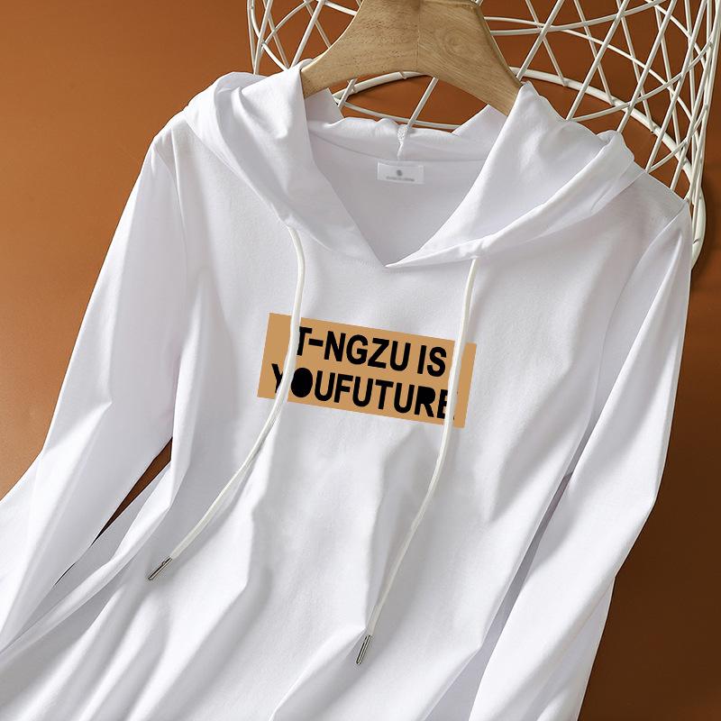 

2024 Spring/Summer Women s Plus Size Cotton Long Sleeve Loose Hooded Top XL [Recommended 110-125 lbs]