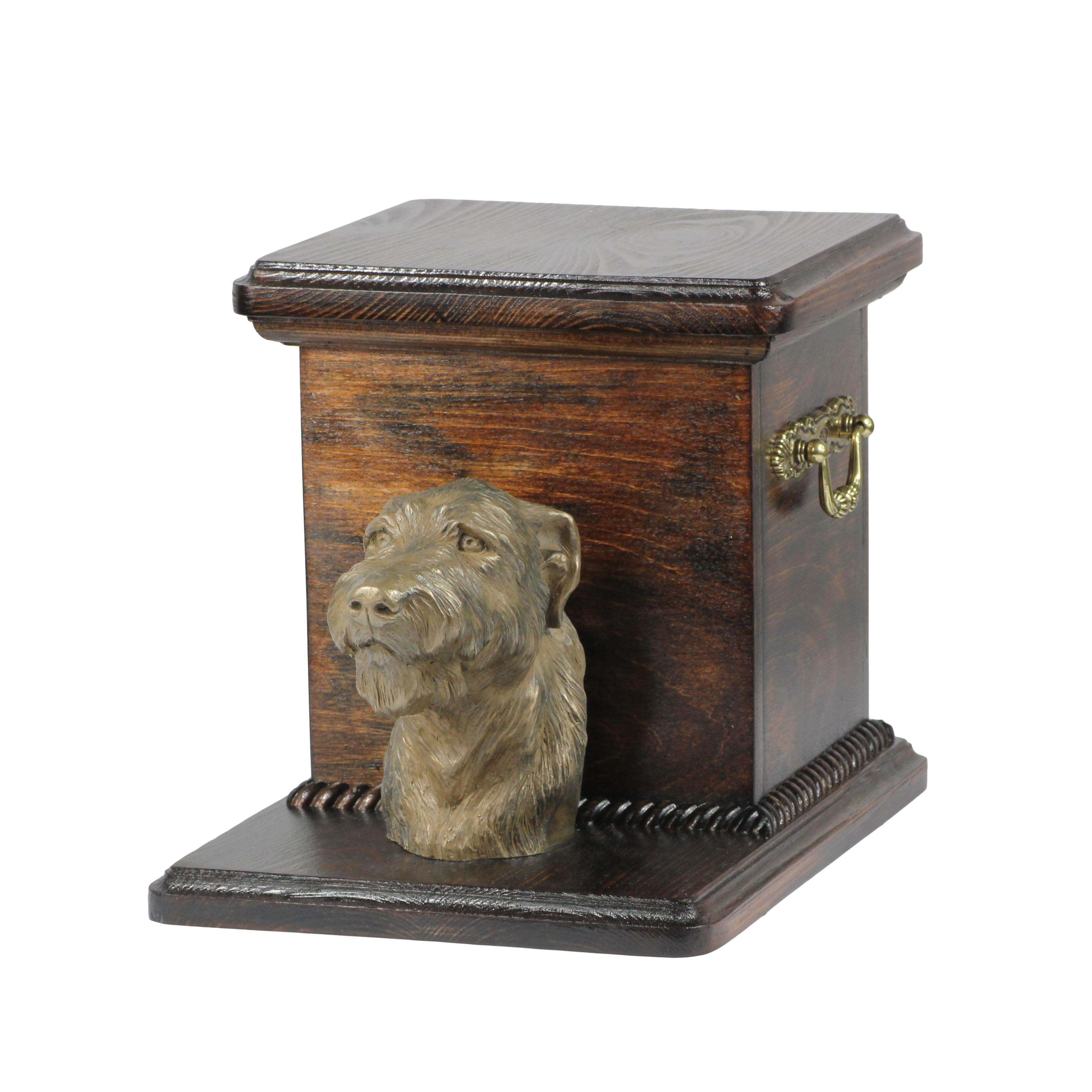 

Irish Wolfhound - urn for dog ashes with a statuette, elegant urn for a dog, unique urn with a bust of a dog by Art-Dog brand коричневий