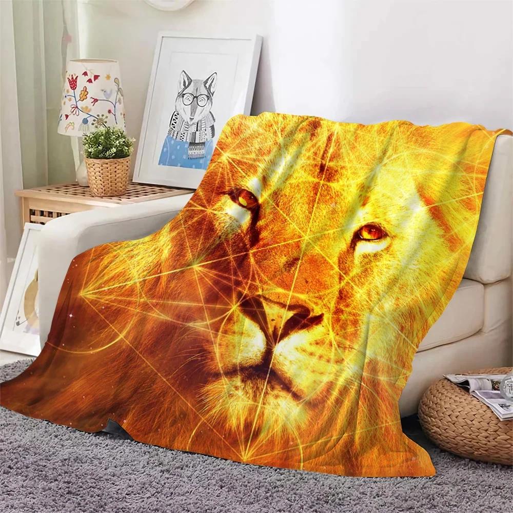 Colourful Lion Pattern Flannel Throw Blanket King Queen Size Super Soft Warm Blanket for Bed Sofa Couch Lightweight Kid Boy Gift