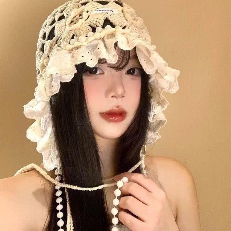 Women’s Hat New Arrivalsweetcut Out Hat Women's Knitting Baotou Hat Photo Fashion Handmade Lace Hat