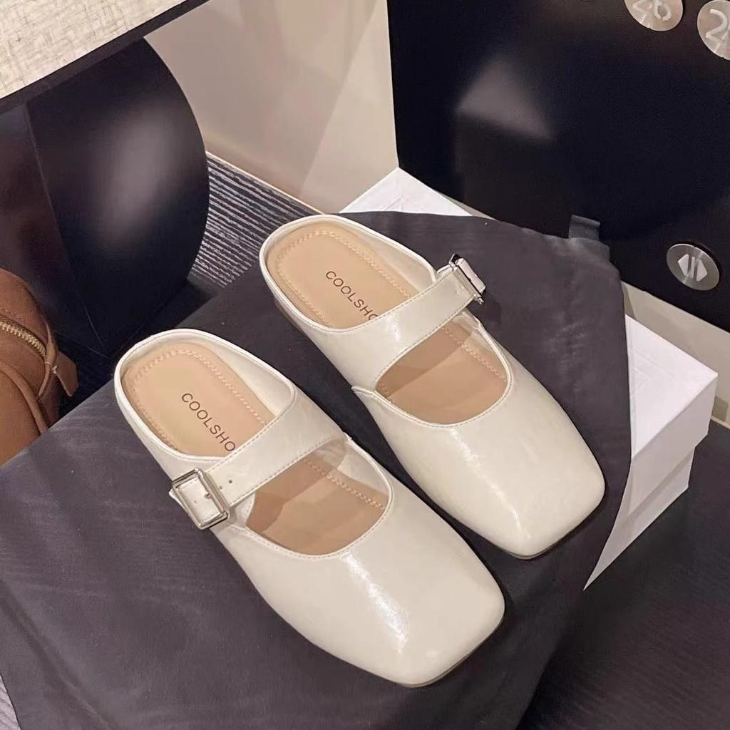 Baotou half slippers women's summer wear 2025 new French Mary Jane cool slippers flat-bottomed one-pedal Muller shoes