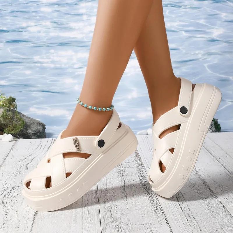 2025 New Women's Shoes Slip-on Women's Sandals Best Seller Beach Sandals Women Summer Solid Closed Toe Sandals Zapatos