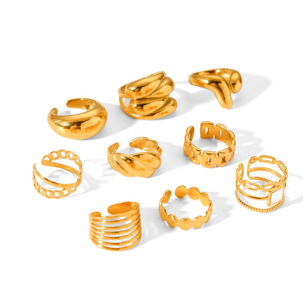 Fashionable geometric irregular stainless steel gold-plated open ring for women, light luxury non-fading titanium steel ring