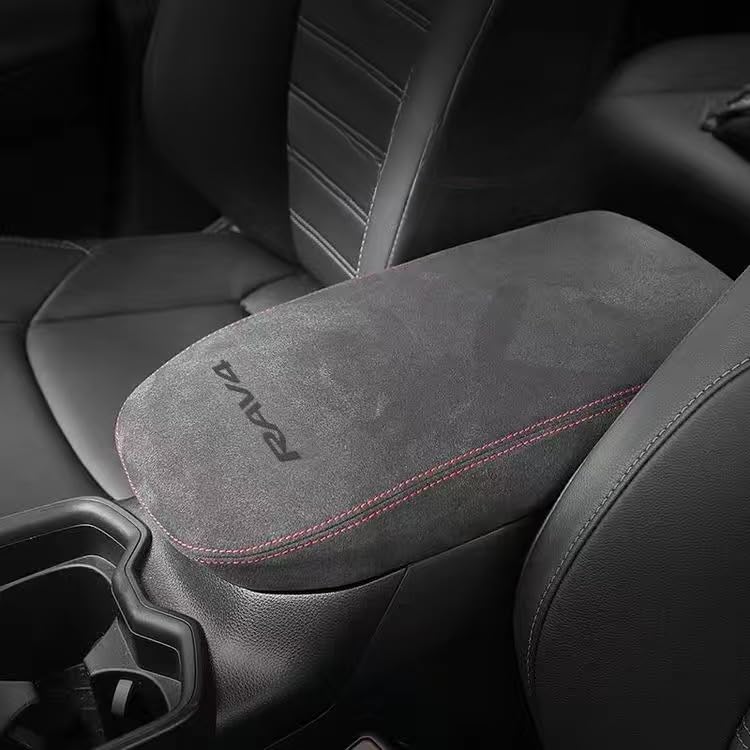 

armrest cover for the new Toyota RAV4 RAV4 PHV XA50 Center console console leather custom stain and scratch color is dark cover with red threads on