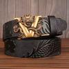 Retro Dragon Carved Pattern Automatic Buckle Leather Belt – Domineering Men's Fashion Accessory