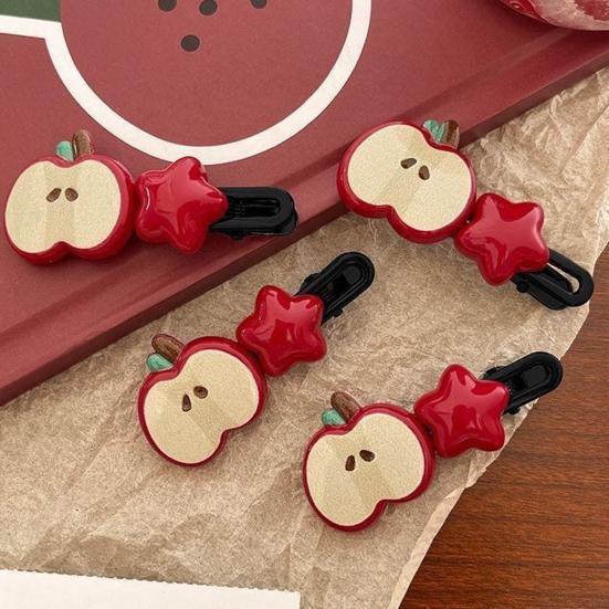 4Pcs Girl Hairpin Red Fruit Slice Decor Hair Clips Smooth Surface Rounded Edges Lightweight Hair Pins Hair Accessories