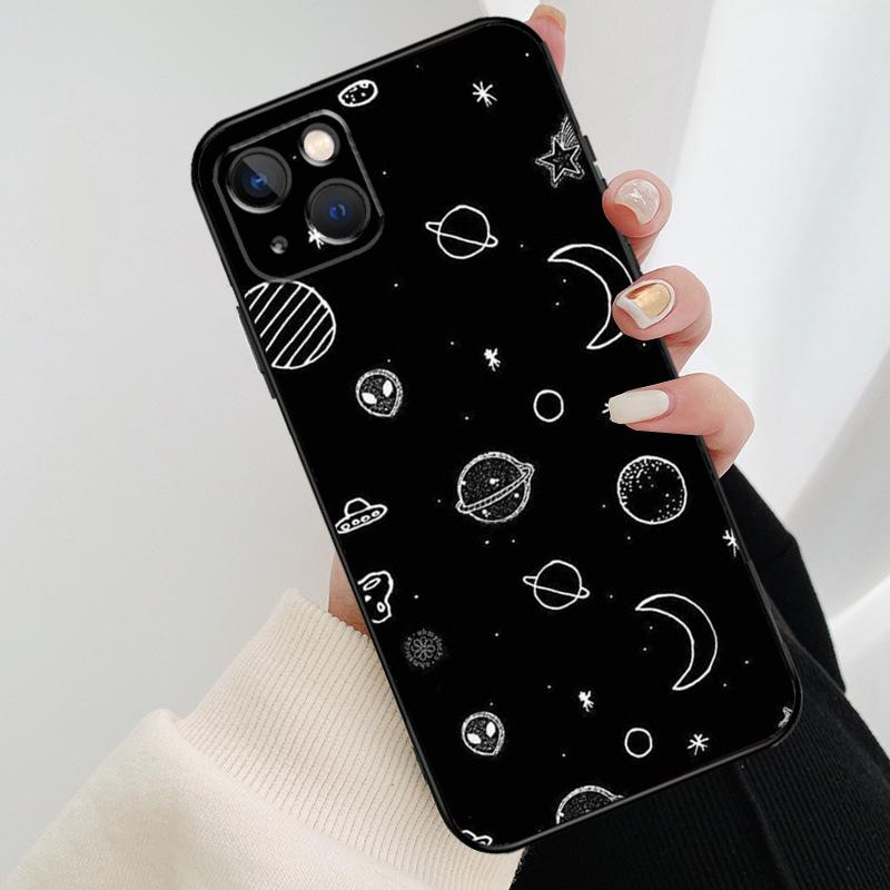 Black Moon Stars Space Astronaut Phone Case For iPhone 17 Pro Max 16 15 14 11 12 13 Pro Max Mini 15 16 Plus 16e 17 Air Cover