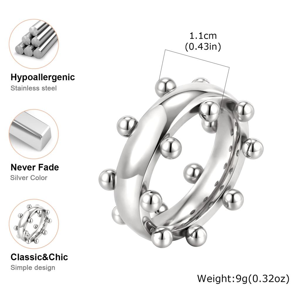 Trendy Stainless Steel Mix Color Mini Ball Ring for Women, Vintage Gold Plated Finger Rings, Party Luxury Jewelry Gift