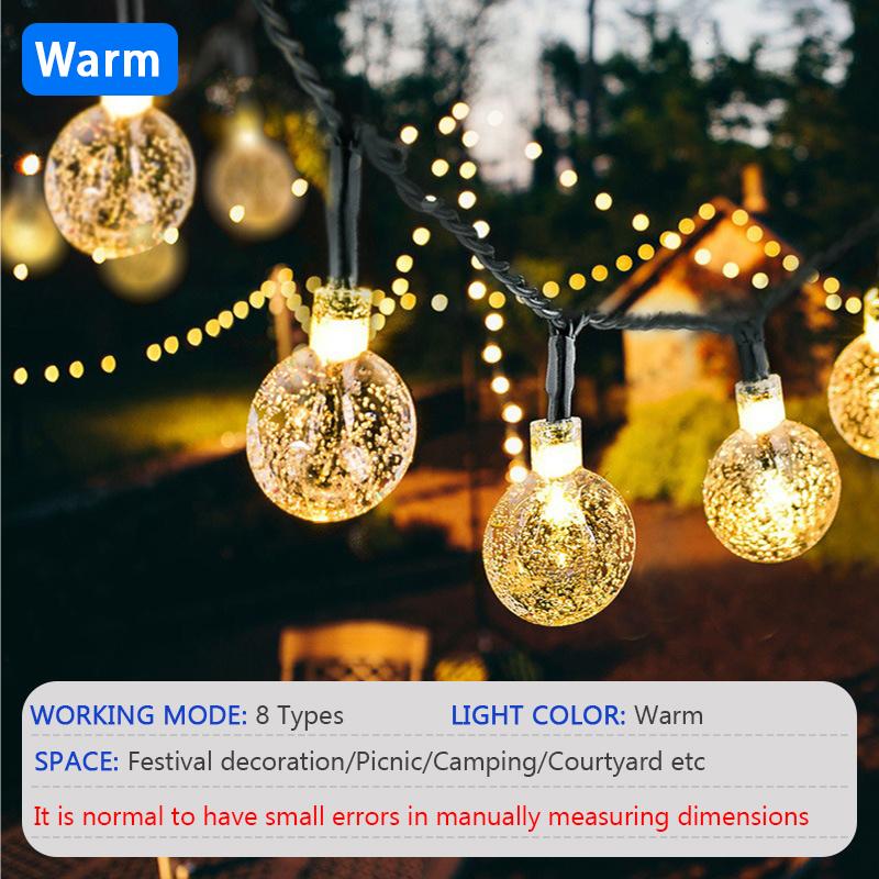 

20~300 светодиодов 8-режимная гирлянда на солнечных батареях, хрустальный шар, водонепроницаемый светильник для двора, кемпинга, сада, вечеринки, фестиваля, украшения 5M-20LED