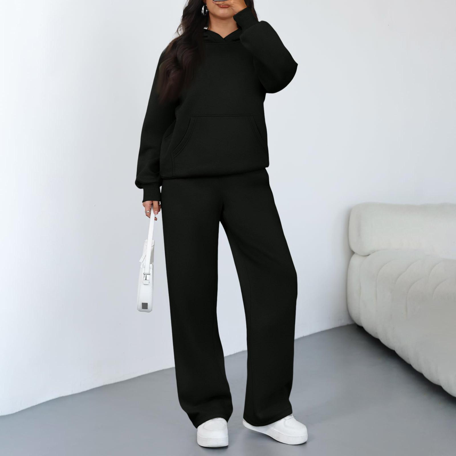 

Женский повседневный теплый худи и повседневные брюки Зимний спортивный костюм S чёрный