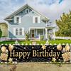 1pc Birthday Banner 70.8in x 15.7in - Gold Stars Balloons Design Outdoor Party Decor Birthday Outdoor Party Decor Gold Stars Theme Durable