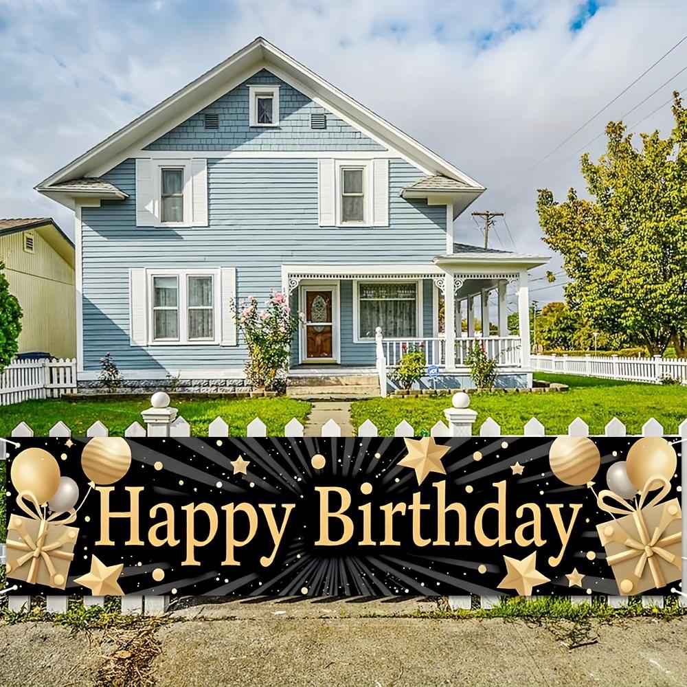 1pc Birthday Banner 70.8in x 15.7in - Gold Stars Balloons Design Outdoor Party Decor Birthday Outdoor Party Decor Gold Stars Theme Durable