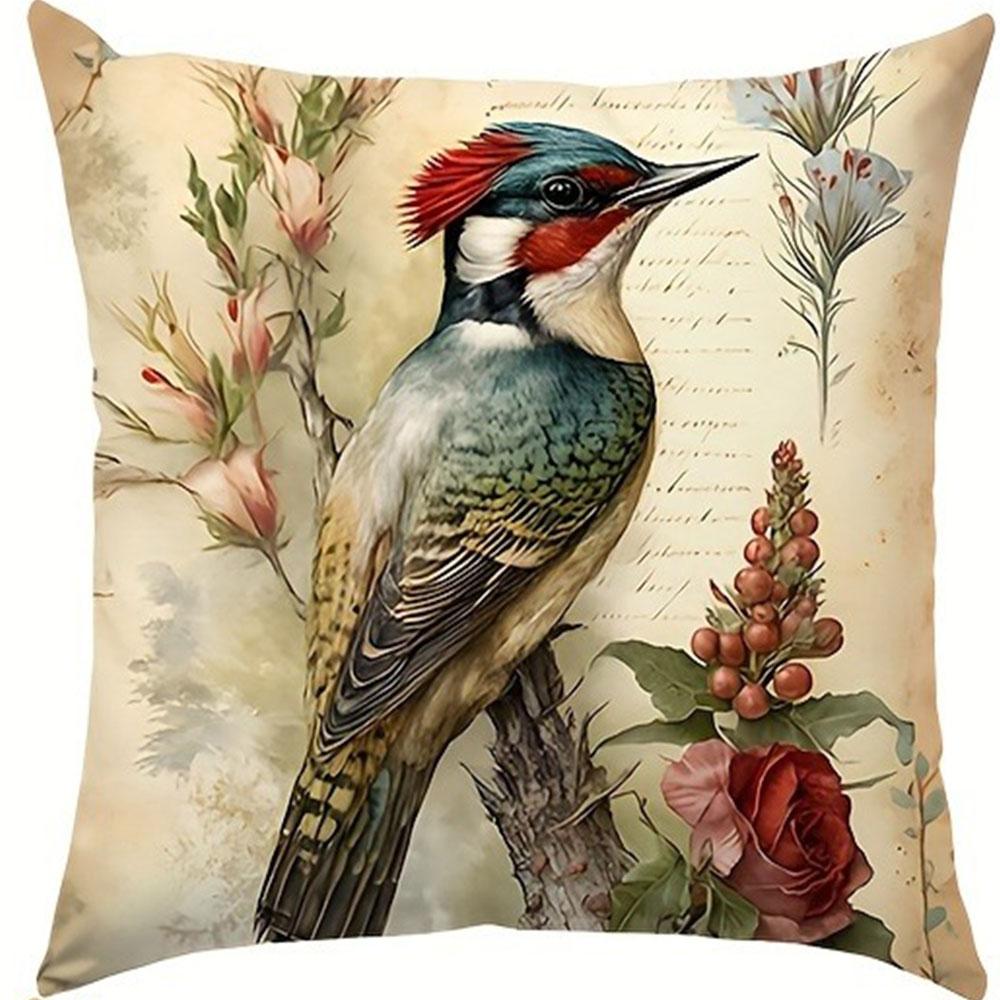 Vintage Bird And Flower Romantic Floral Pillowcasebedroom Living Room Sofa Home Decor Polyester Cushion Cover With Zipper