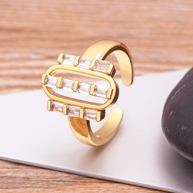 Hot Sale Luxury Cross X Shape Women Engagement Ring Full Paved Zircon Gold Color Elegant Simple Jewelry Open Adjustable Ring
