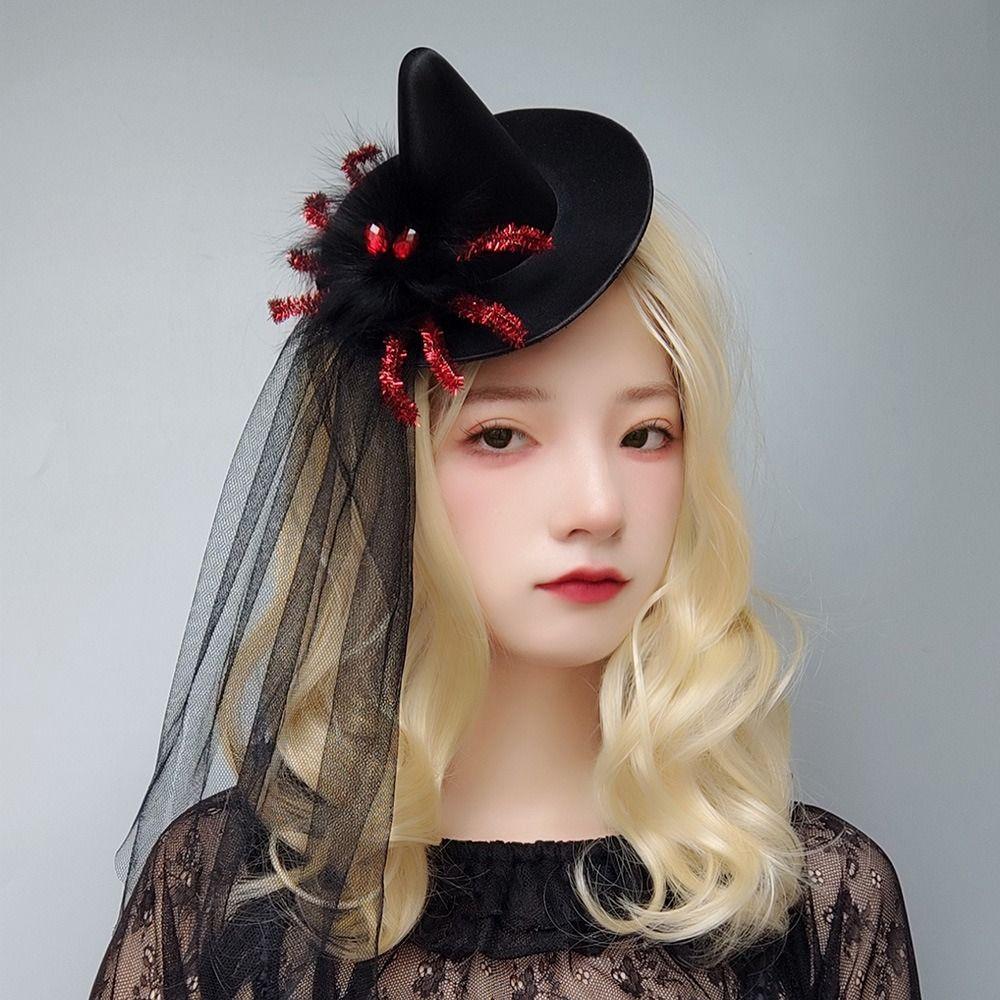 Lace Thorns Rose Crown Black Veil Spider Hat Vintage Gothic Hair Clip  Halloween