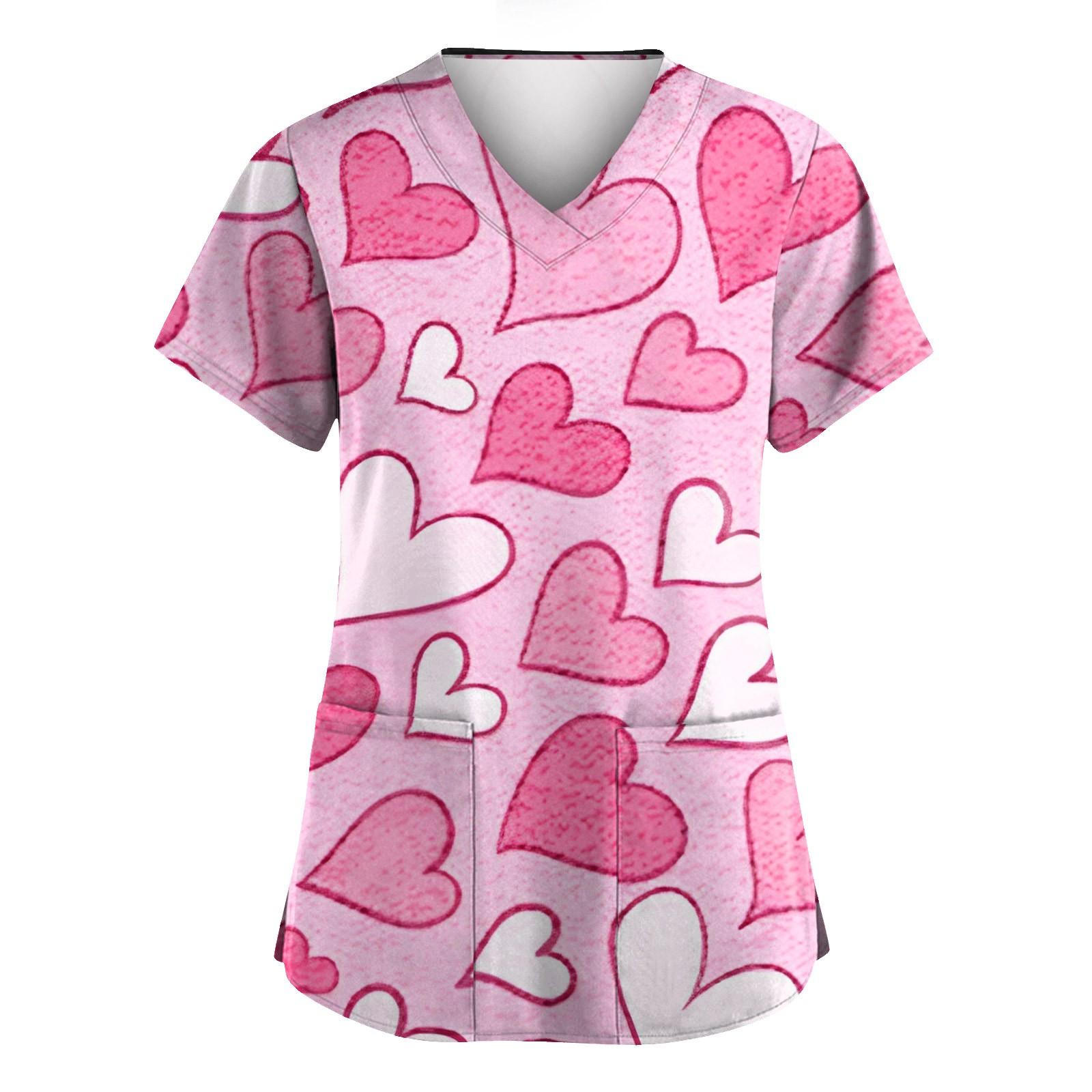 

Женская униформа с принтом ко Дню святого Валентина, свободная, с V-образным вырезом, карманом и коротким рукавом XXXL