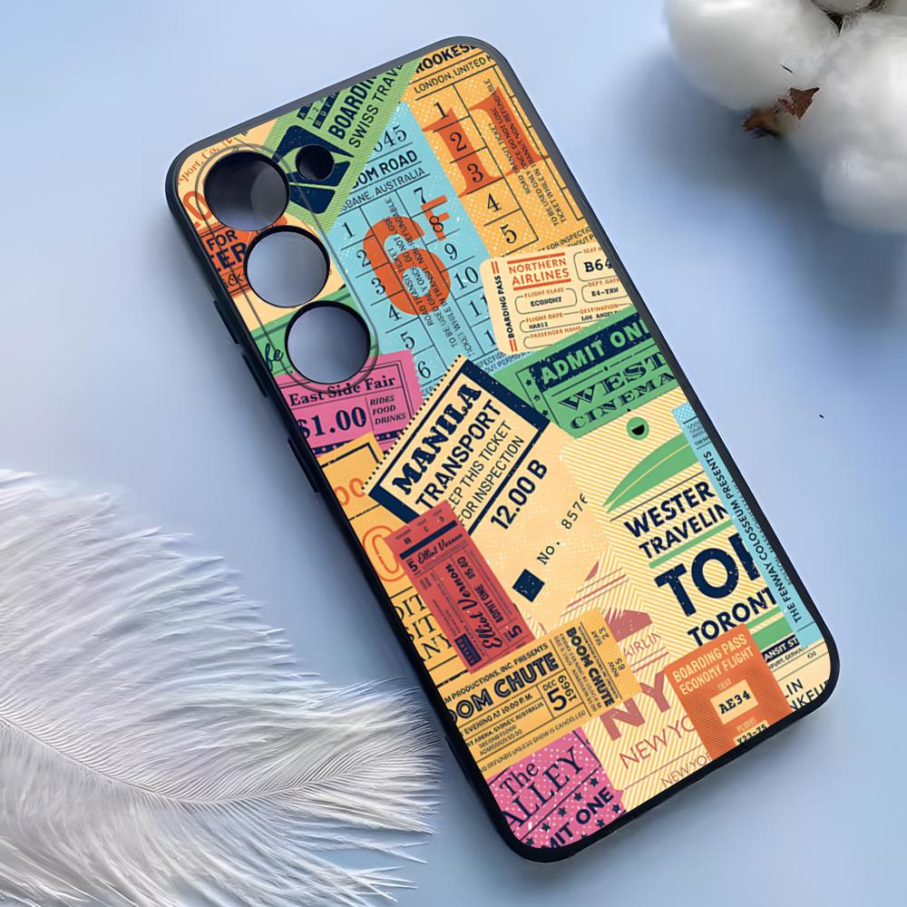 Vintage Stamps Phone Case For Samsung S25 Ultra S24 S23 S22 S21 S20 Plus Fe Galaxy A54 A53 A34 A25 Silicone Cover