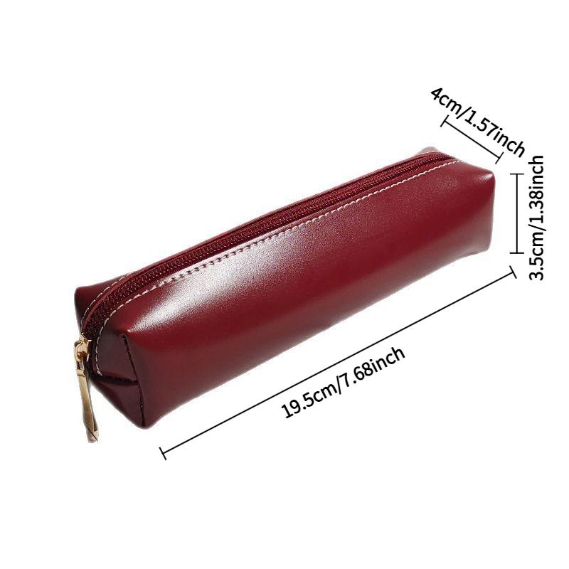 Oily Synthetic Faux Leather Texture Pencil Case - Small Capacity Retro Minimalist School & Office Organizer with Zipper Closure