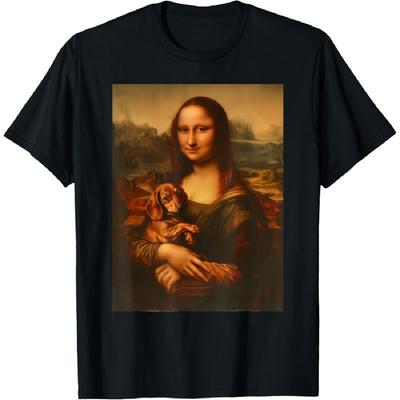 Da Vinci Mona Lisa Holding Dachshund Funny Cool Art Teacher T-Shirt for Men Women
