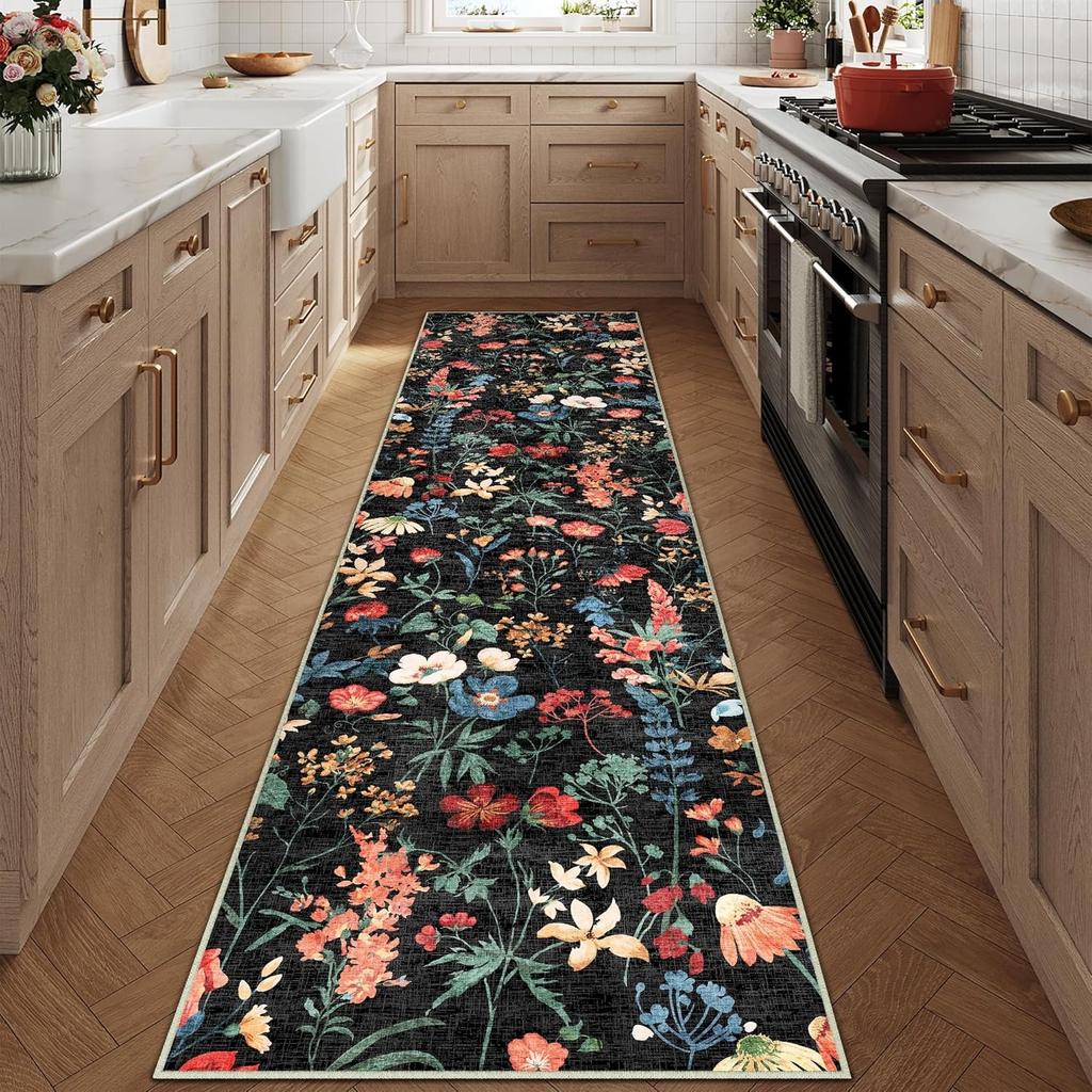 Retro Runner Rug Stylish Small Fresh Floral Print Bedroom Bedside Carpet Foldable Machine Washable Non-slip Corridor Mats Tapis