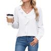 Women's Fashionable Casual  Long Sleeved V-neck Pleated Ruffle Edge Shirt Pullover Top