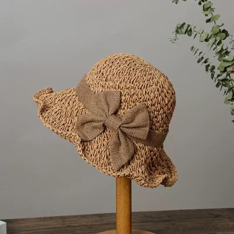 Lace Straw Sun Hat Children's Large Brim Summer Breathable Straw Hat Seaside Full Face Shading Sun Protection Hat Tide