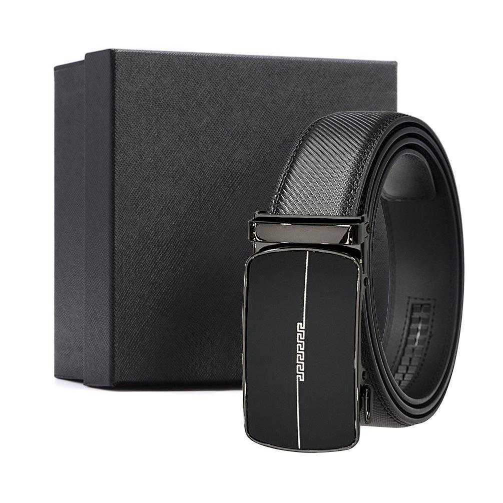 Настоящая кожа черная двухслойная коровья кожа автоматическая пряжка ремень ремень из коровьей кожи 110-130CM