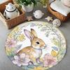 Rabbit Round Carpet Cartoon Rabbit Flower Printed Rug Living Room Bedroom Dressing Table Mat Home Decoration