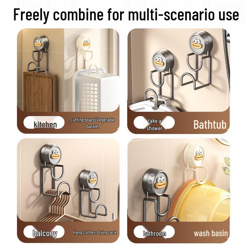 Cartoon Suction Cup No-Drill Bathroom Basin Rack & Multi-Functional Hook