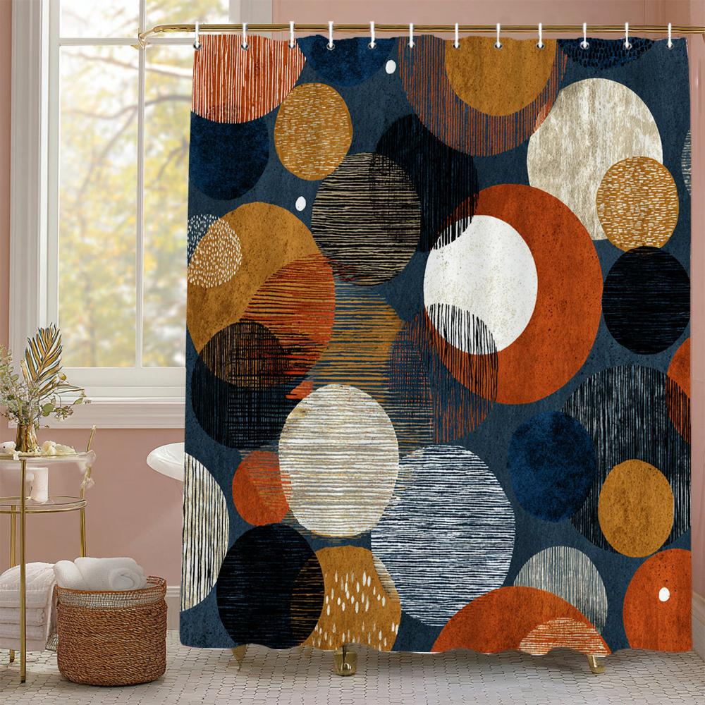 Modern Geometric Shower Curtain, Stylish Design Modern Minimalist Bathroom Curtain , Home Decoration Curtain With Hooks
