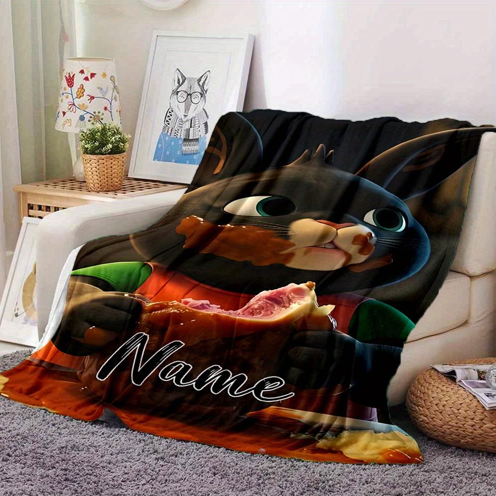 Bing Bunny Flannel Blanket With Customizable Name Soft And Comfortable Shawl Blanket For All Seasons Suitable For Home Travel Camping Office