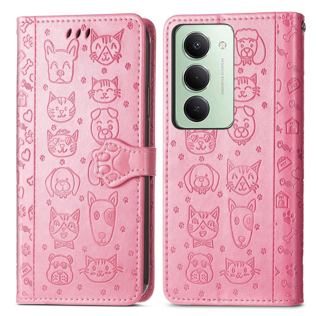 Pro Xiaomi Redmi 15 4G (EU) (171 mm) Pouzdro Flip Wallet Kožené Pouzdro na Telefon s Roztomilým Vzorem Kočky a Psa