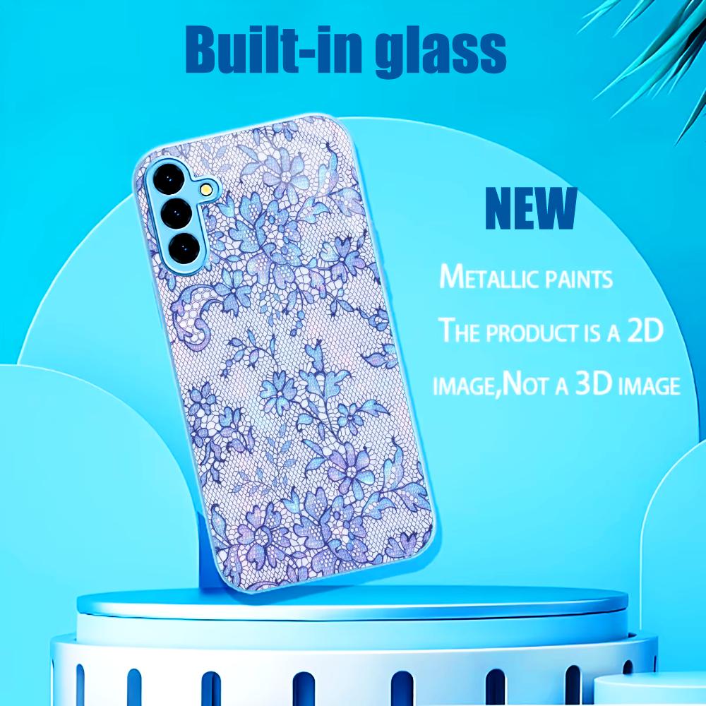 Blue Lace Floral Built-in Fashion phone case s26 ultra case glass for Samsung Galaxy S26 S25 S24 S23 S22 FE Ultra Plus