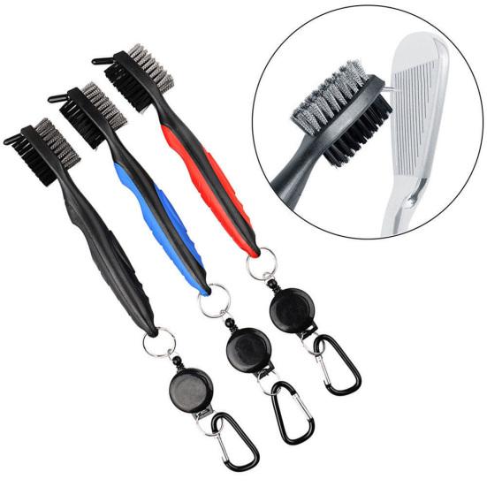 Portable Double Side Golf Club Cleaning Brush with Retractable Line Carabiner