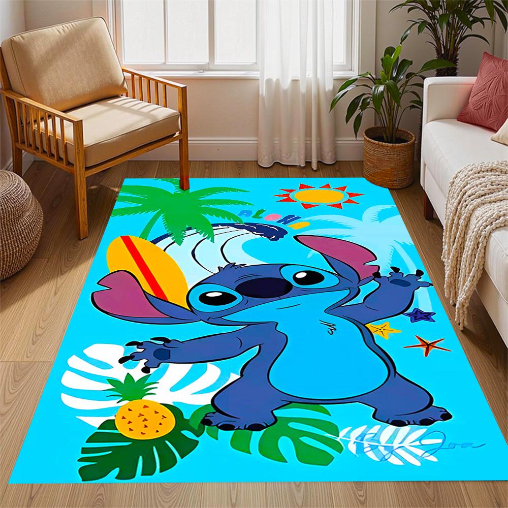 Stitch Stars Fantasy Artwork Disney Cartoon Theme Anti-Slip Rug - Polyester, Home Decor, Suitable for Bedrooms, Living Rooms, Doorways, and Studios