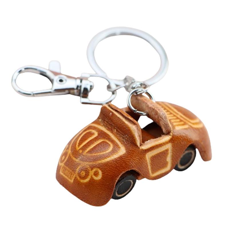 First Layer Cowhide Mini Car Keychain Pendant Locomotive Car Key Chain Accessories Bag Cute Trendy