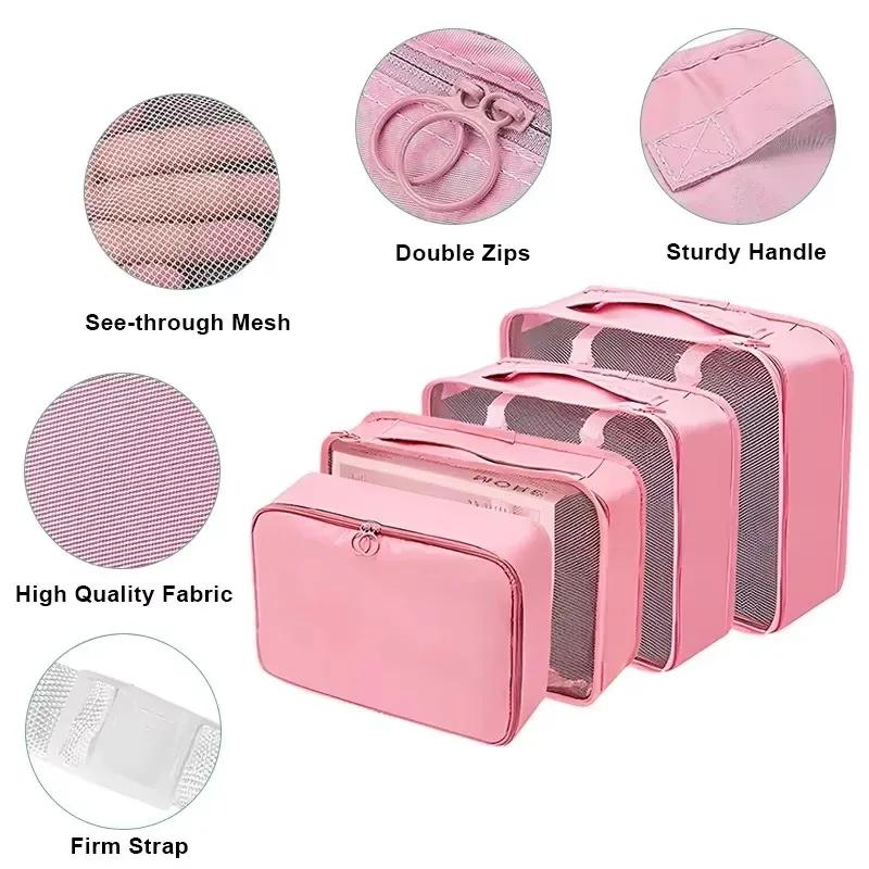 8Pcs Folding Travel Organizer Storage Bags Wardrobe Cube Suitcase Packing Set Storages Luggage Clothes Shoe Box Make UpOrganizer
