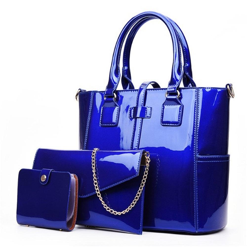 Three Piece Set Of Mother-in-law Bag, Patent Leather Fashionable Handbag, Shoulder Bag, Card Bag For Women
