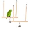 Bird Perch Parrot Play Toys Stand Holder Natural Wooden Swing Bell Cage Hanging