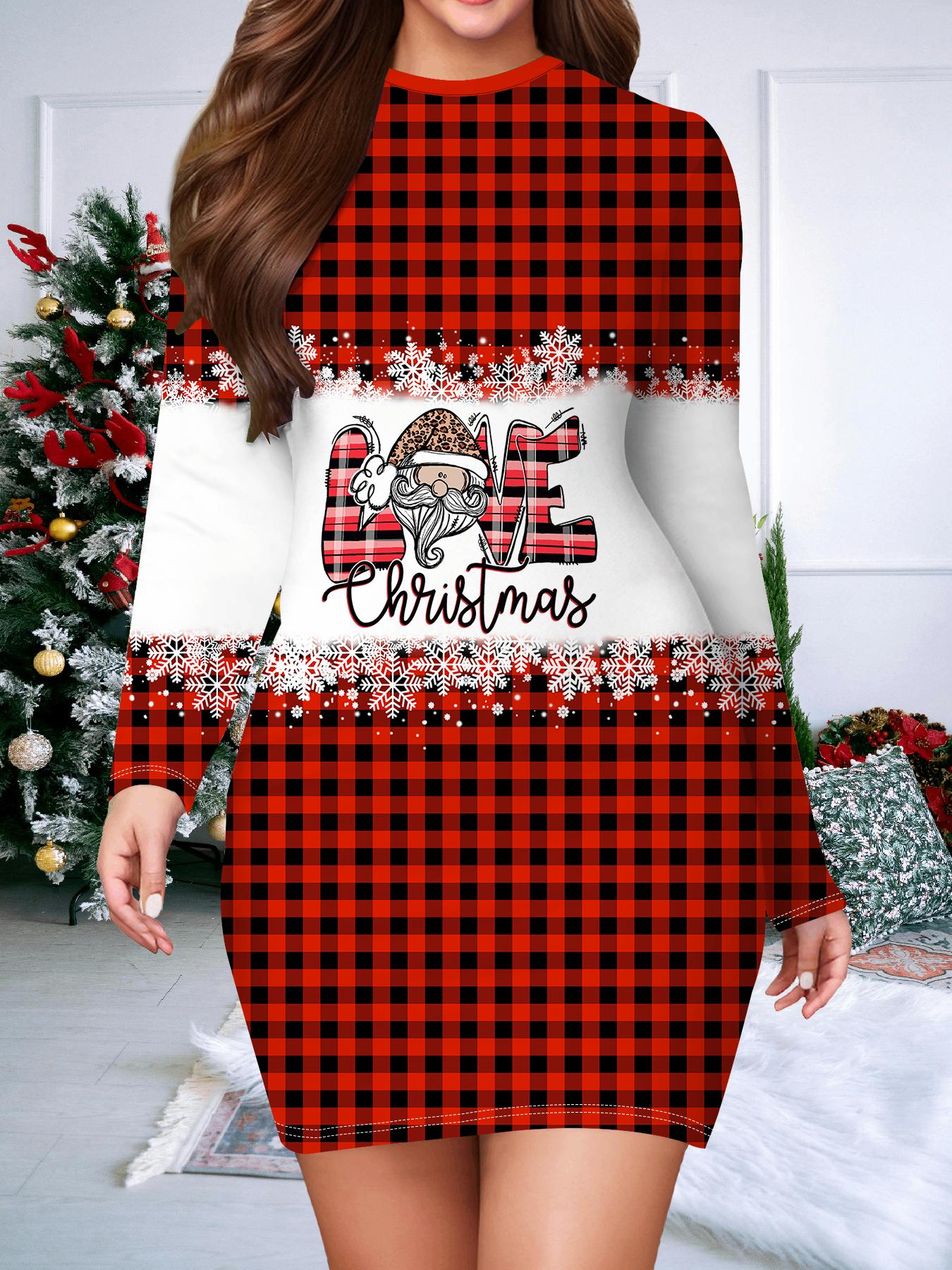 

2025 Осень и Зима Новое Женское Платье в Облипку, 3D Рождественская Печать и Крашение Женская Мода Длинный Рукав Круглый Вырез Сексуальное Платье в Облипку XXL белый