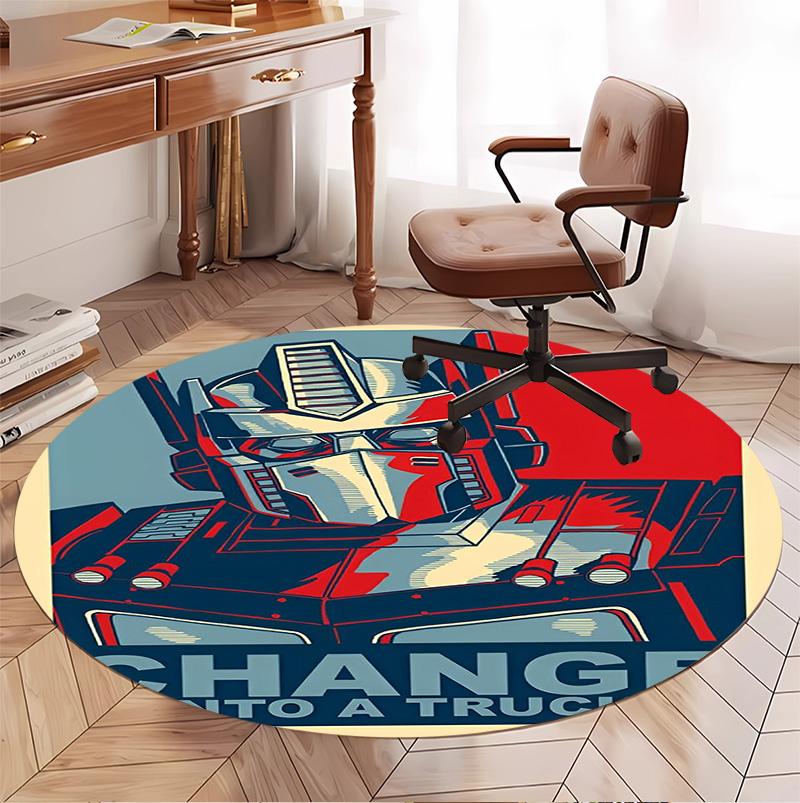 Transformers Pattern Round Rug, Indoor/Outdoor Mat, for Picnic, Gameroom, Bedroom, Office, Living Room, Home Decor Carpet, Birthday Gift