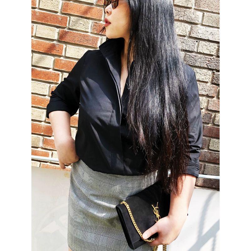 

50% off Miss Biggie Fashion Plus Size Slim Looking Versatile Stand Collar Long Sleeves Black Poplin Cotton Shirt Black L