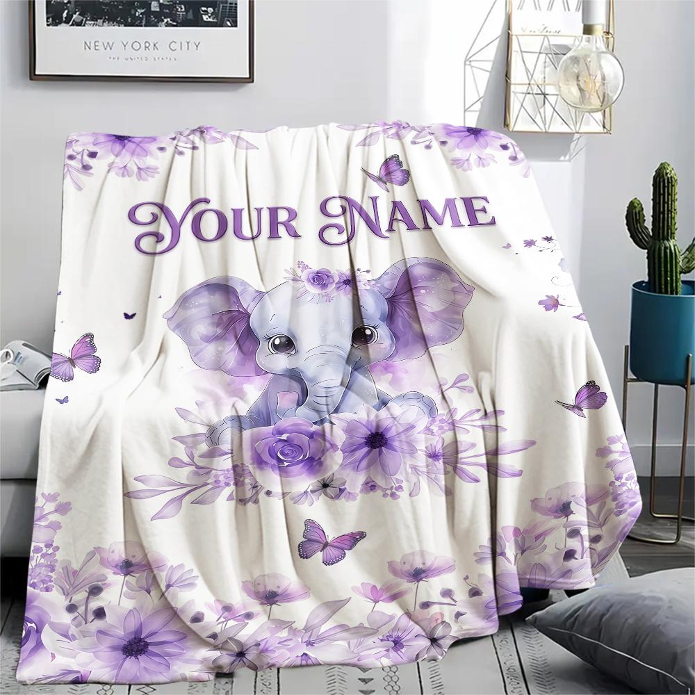 1PC Custom Name Pink Elephant Dreams Patterned Flannel Blanket Suitable For All Seasons for Home Decor Warmth and Comfort Gifts Holiday Present_lx