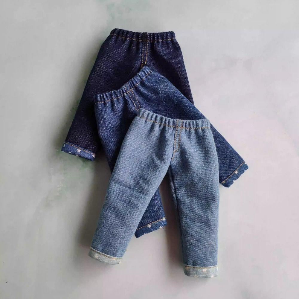 Handmake Jeans Pants Casual Wear Cute Trousers Flip Up Denim Pants for Blythe ob24 Dolls