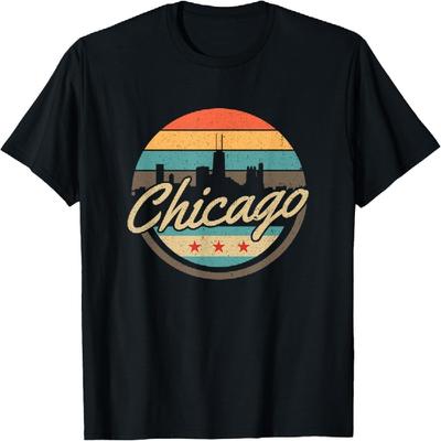 Chicago Flag Skyline Vintage Illinois USA Souvenir T-Shirt