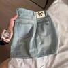 Women's 2024 Summer High-Waisted Slimming A-Line Denim Mini Skirt with Ripped Detail